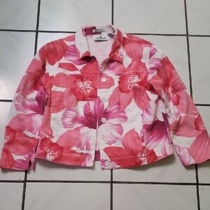 Like new "Erin London" Pink Floral Jean stretch Jacket